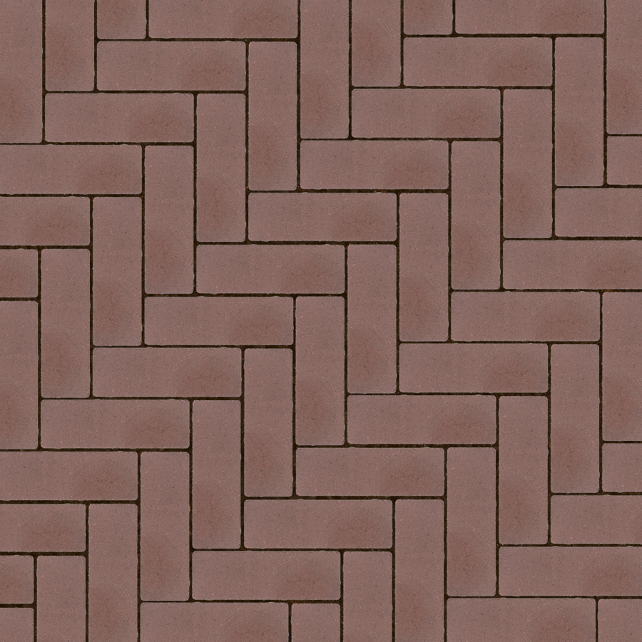 Straatbeeld met rood-bruine betonstenen gelegd in een elleboogverband. De stenen hebben een egale kleur en een fijne textuur, geschikt voor een strakke en moderne bestrating.
