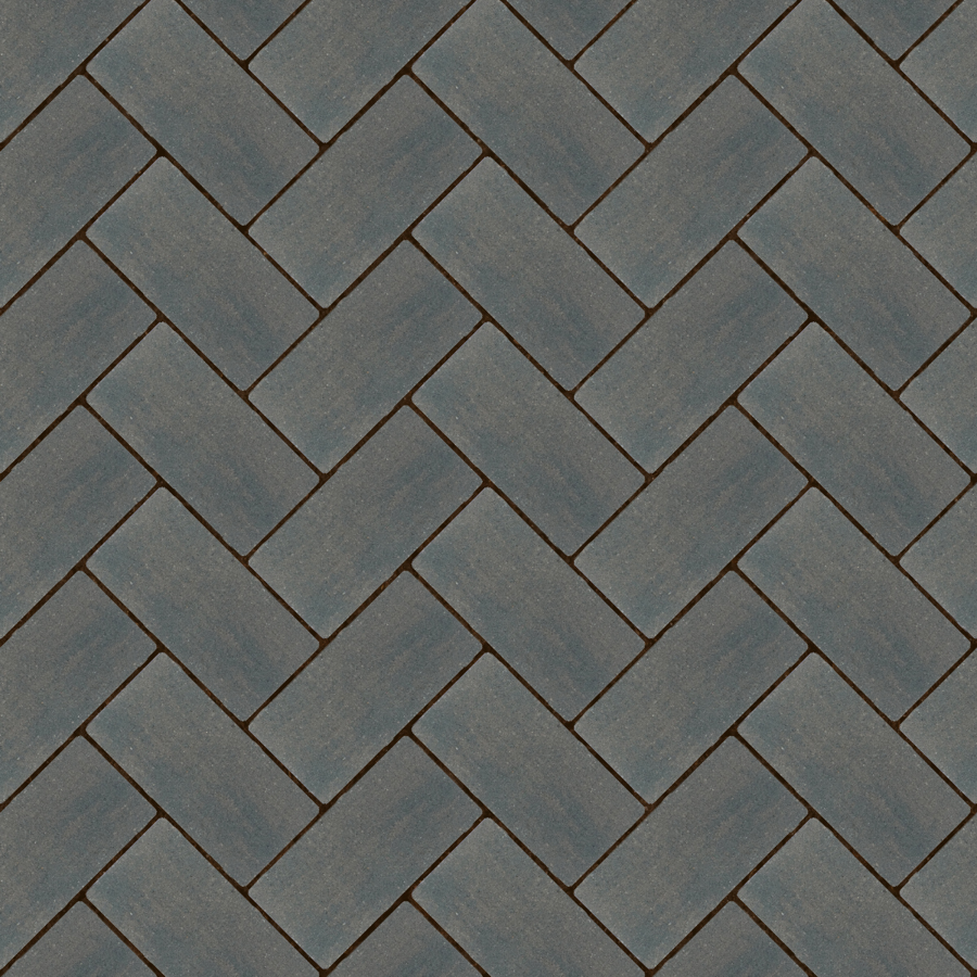 Straatbeeld met havanna-antraciete betonstenen gelegd in een keperverband. De stenen hebben een egale kleur en een fijne textuur, geschikt voor een strakke en moderne bestrating.