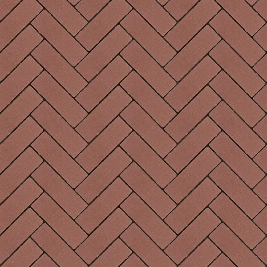 Straatbeeld met rode betonstenen gelegd in een keperverband. De stenen hebben een egale kleur en een fijne textuur, geschikt voor een strakke en moderne bestrating.