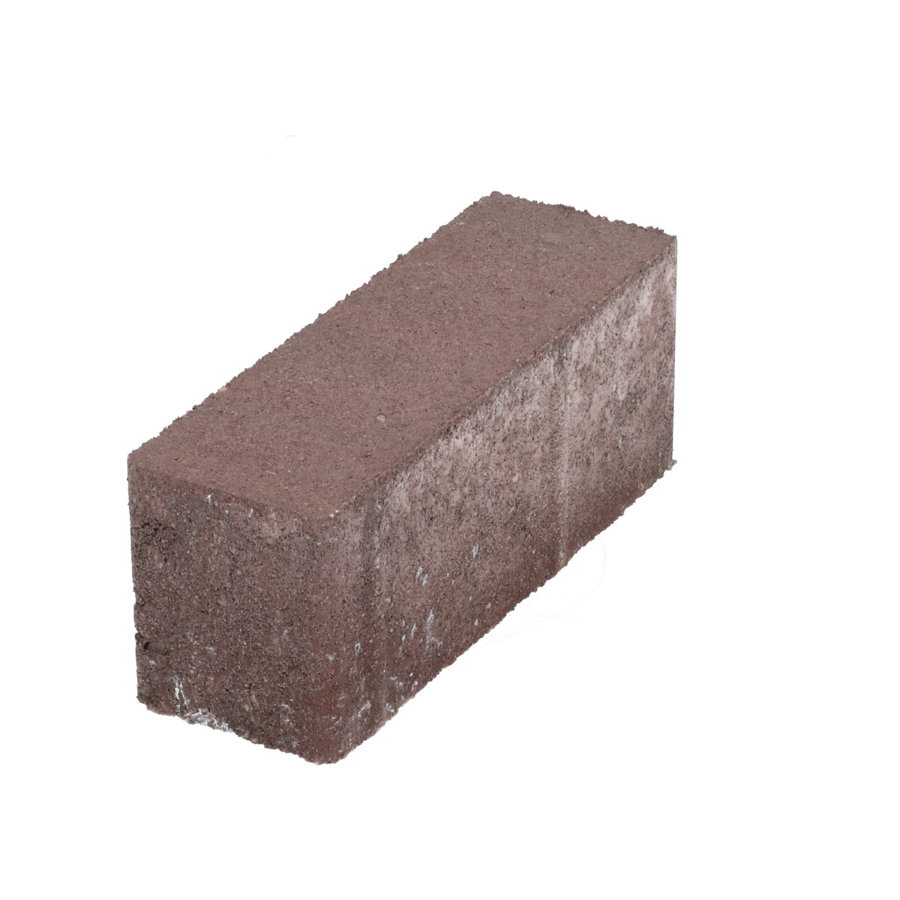Boven zijaanzicht van een betonstraatsteen met een rood-bruine kleur en natuursteenlook, rechthoekig van vorm, met een licht ruwe textuur. De afbeelding toont de steen in een neutrale belichting, geschikt voor gebruik in bestrating.