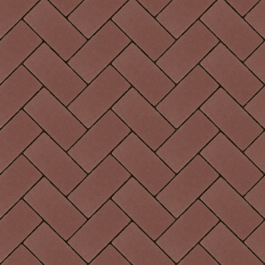 Straatbeeld met rode betonstenen gelegd in een keperverband. De stenen hebben een egale kleur en een fijne textuur, geschikt voor een strakke en moderne bestrating.