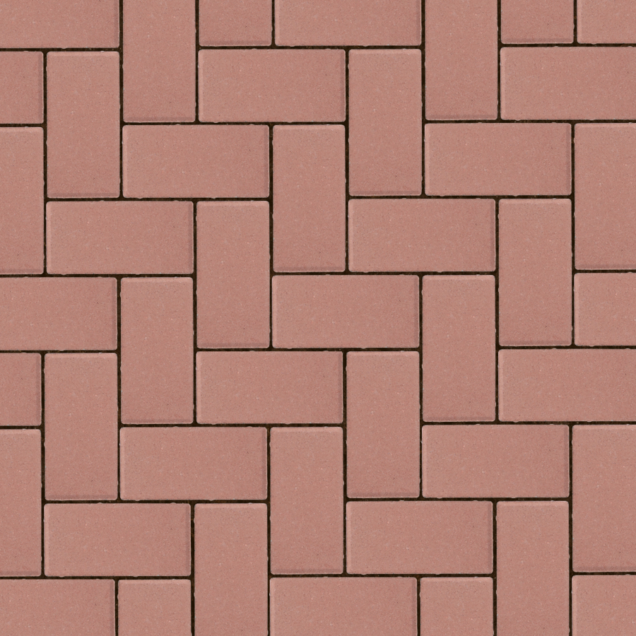 Rode betonstraatstenen gelegd in een elleboogverband. De stenen hebben een egale, licht gestraalde toplaag en rechte lijnen, wat zorgt voor een strak en tijdloos straatbeeld. Geschikt voor diverse bestratingstoepassingen.