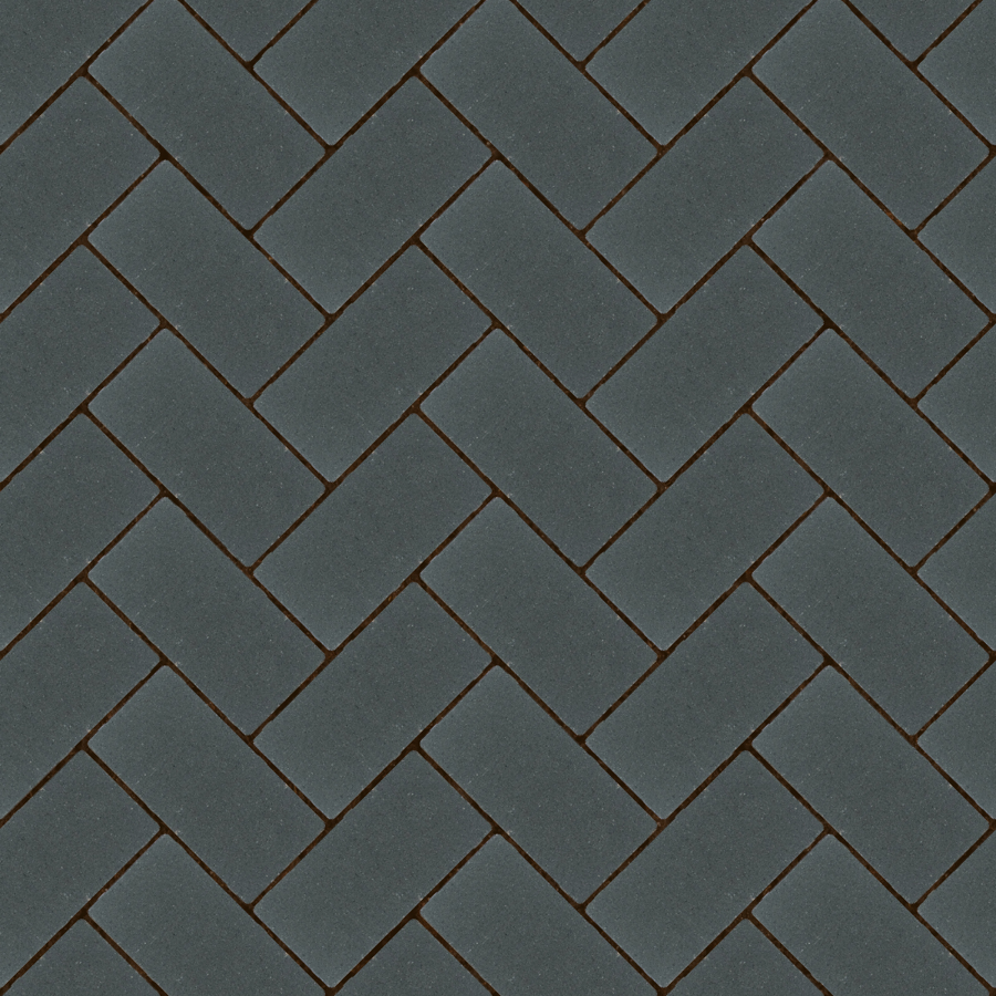 Straatbeeld met antraciete betonstenen gelegd in een keperverband. De stenen hebben een egale kleur en een fijne textuur, geschikt voor een strakke en moderne bestrating.