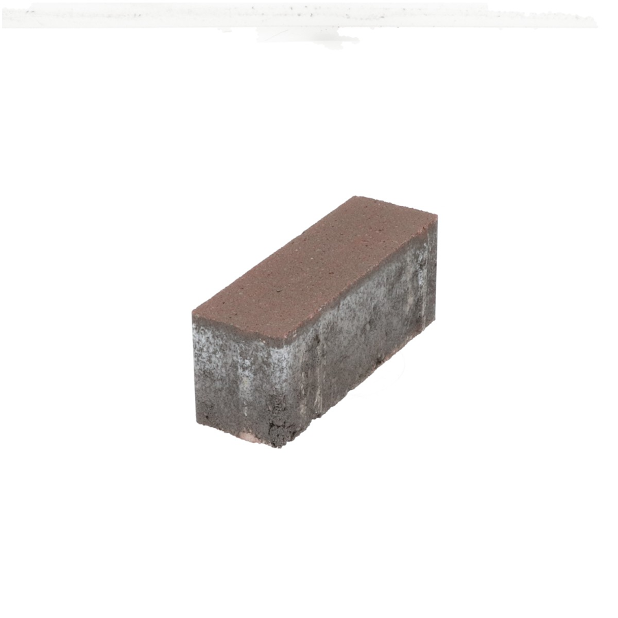 Boven zijaanzicht van een betonstraatsteen met een roodbruine kleur en natuursteenlook, rechthoekig van vorm, met een licht ruwe textuur. De afbeelding toont de steen in een neutrale belichting, geschikt voor gebruik in bestrating.