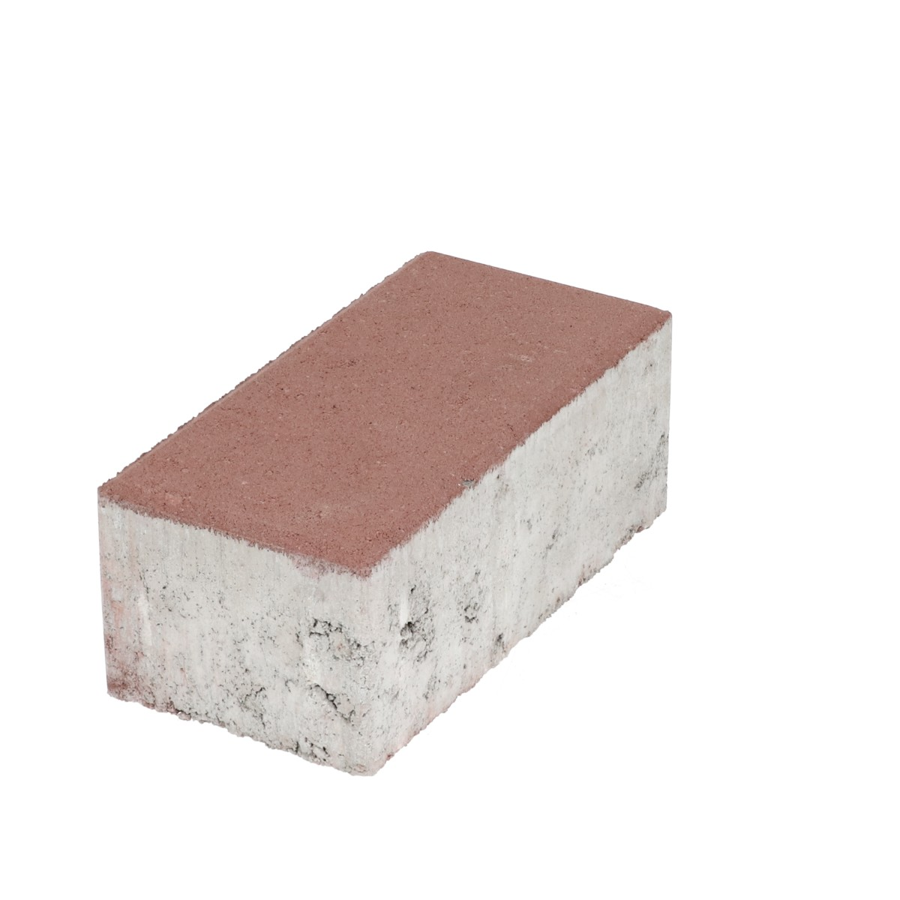 Boven zijaanzicht van een rood/zwarte betonstraatsteen met een robuuste uitstraling en een fijne structuur, geschikt voor diverse bestratingstoepassingen.