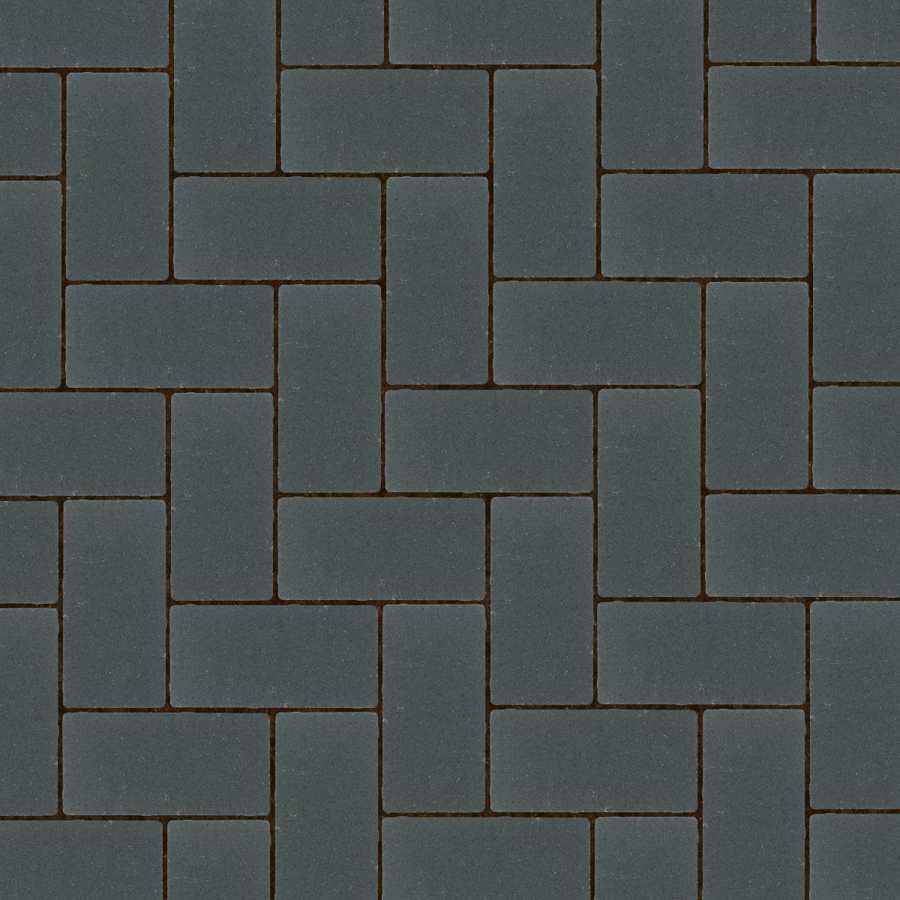 Straatbeeld met antraciete betonstenen gelegd in een elleboogverband. De stenen hebben een egale kleur en een fijne textuur, geschikt voor een strakke en moderne bestrating.