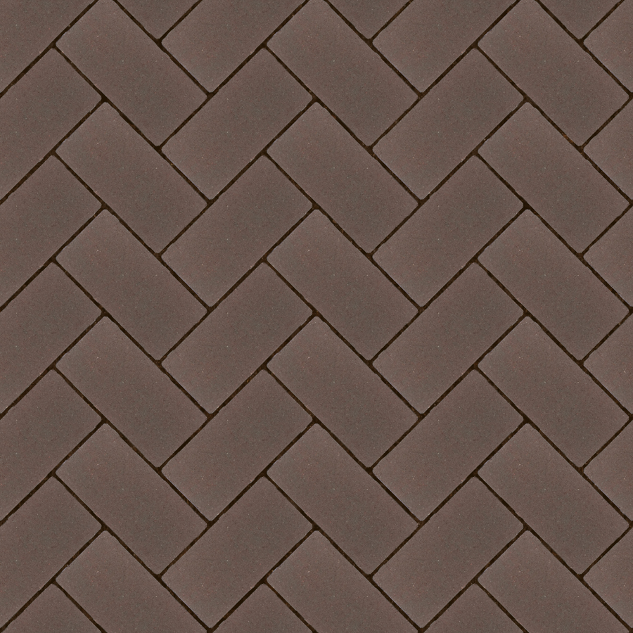 Straatbeeld met roodbruine betonstenen gelegd in een keperverband. De stenen hebben een genuanceerde kleur en een fijne textuur, geschikt voor een strakke en moderne bestrating.