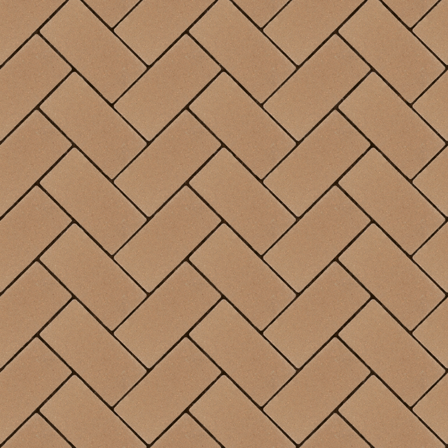 Straatbeeld met gele betonstenen gelegd in een keperverband. De stenen hebben een egale kleur en een fijne textuur, geschikt voor een strakke en moderne bestrating.