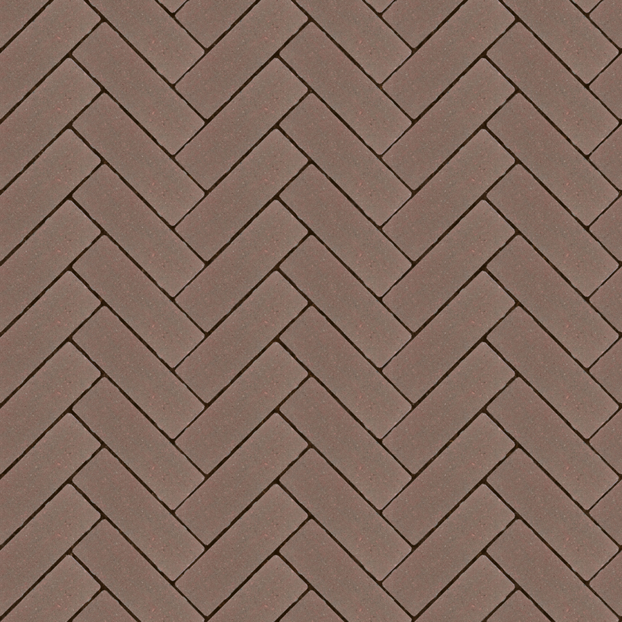 Straatbeeld met roodbruine betonstenen gelegd in een keperverband. De stenen hebben een genuanceerde kleur en een fijne textuur, geschikt voor een strakke en moderne bestrating.