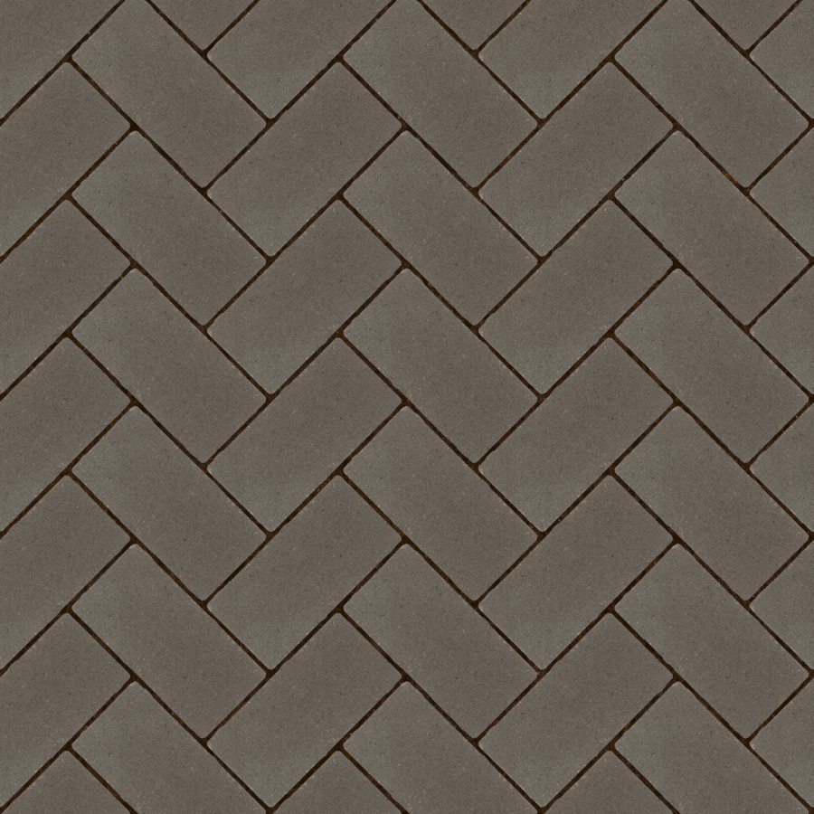 Straatbeeld met bruine betonstenen gelegd in een keperverband. De stenen hebben een egale kleur en een fijne textuur, geschikt voor een strakke en moderne bestrating.