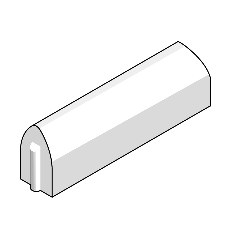 Afgeronde betonnen gazonoband, ideaal voor een veilige en nette overgang tussen bestrating en gazon in de openbare ruimte.