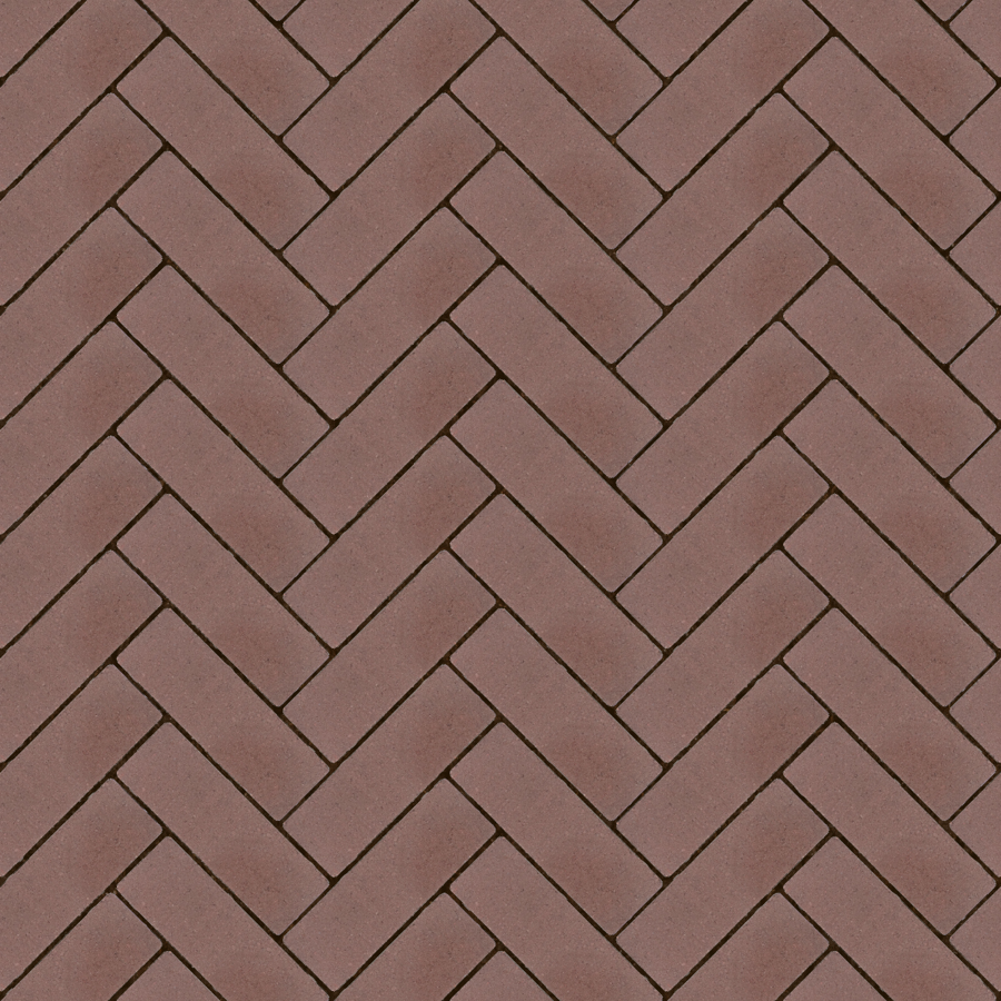 Straatbeeld met rood-bruine betonstenen gelegd in een keperverband. De stenen hebben een egale kleur en een fijne textuur, geschikt voor een strakke en moderne bestrating.