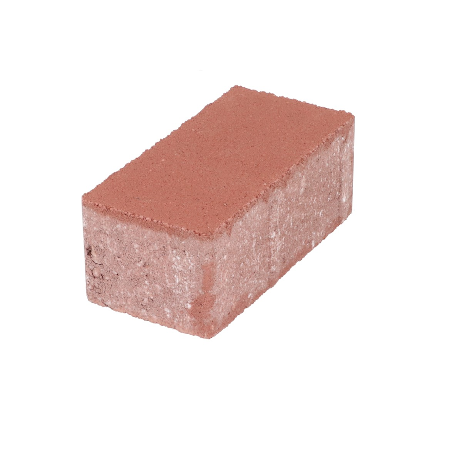 Boven zijaanzicht van een betonstraatsteen met een diep rode kleur en natuursteenlook, rechthoekig van vorm, met een licht ruwe textuur. De afbeelding toont de steen in een neutrale belichting, geschikt voor gebruik in bestrating.