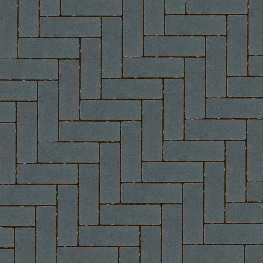Straatbeeld met antraciete betonstenen gelegd in een elleboogverband. De stenen hebben een egale kleur en een fijne textuur, geschikt voor een strakke en moderne bestrating.