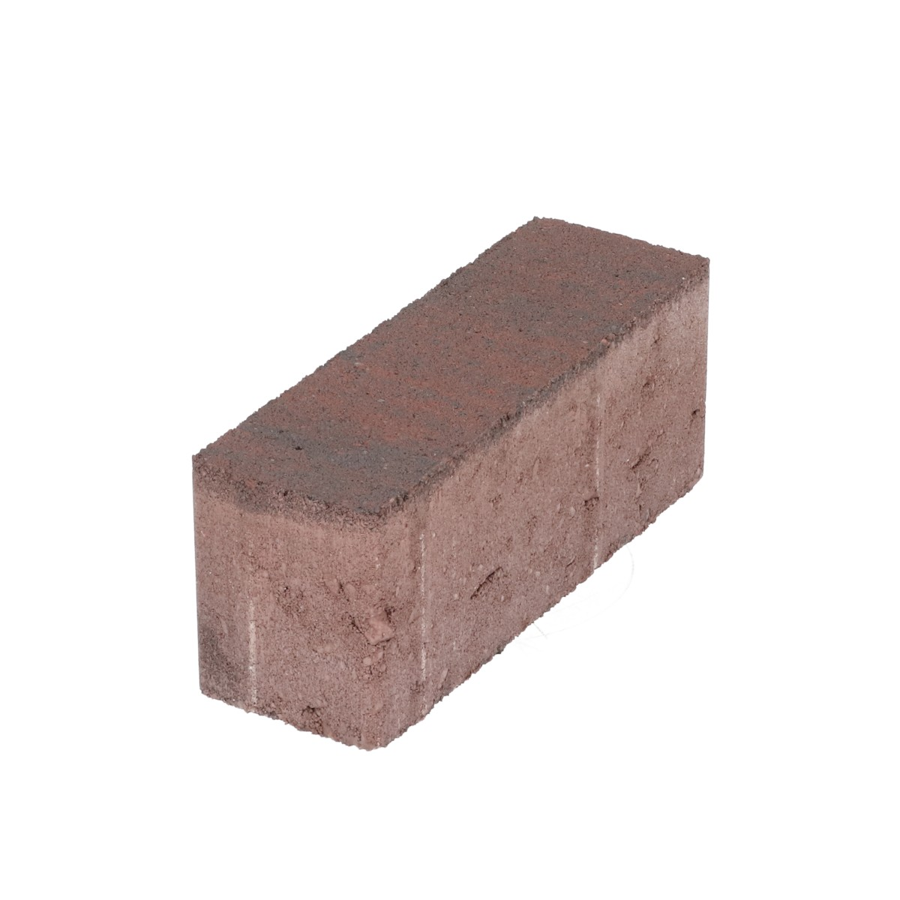 Boven zijaanzicht van een betonstraatsteen met een rode en antraciete kleur en natuursteenlook, rechthoekig van vorm, met een licht ruwe textuur. De afbeelding toont de steen in een neutrale belichting, geschikt voor gebruik in bestrating.