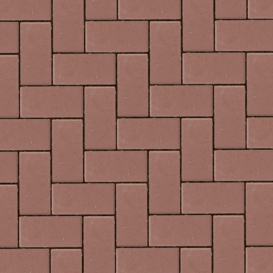 Rood/zwarte betonstraatstenen gelegd in een elleboogverband. De stenen hebben een egale, licht gestraalde toplaag en rechte lijnen, wat zorgt voor een strak en tijdloos straatbeeld. Geschikt voor diverse bestratingstoepassingen.